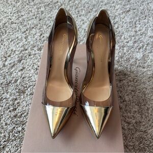 Gently Used Gianvito Rossi Gold and Plexi Metal Mekong Pumps